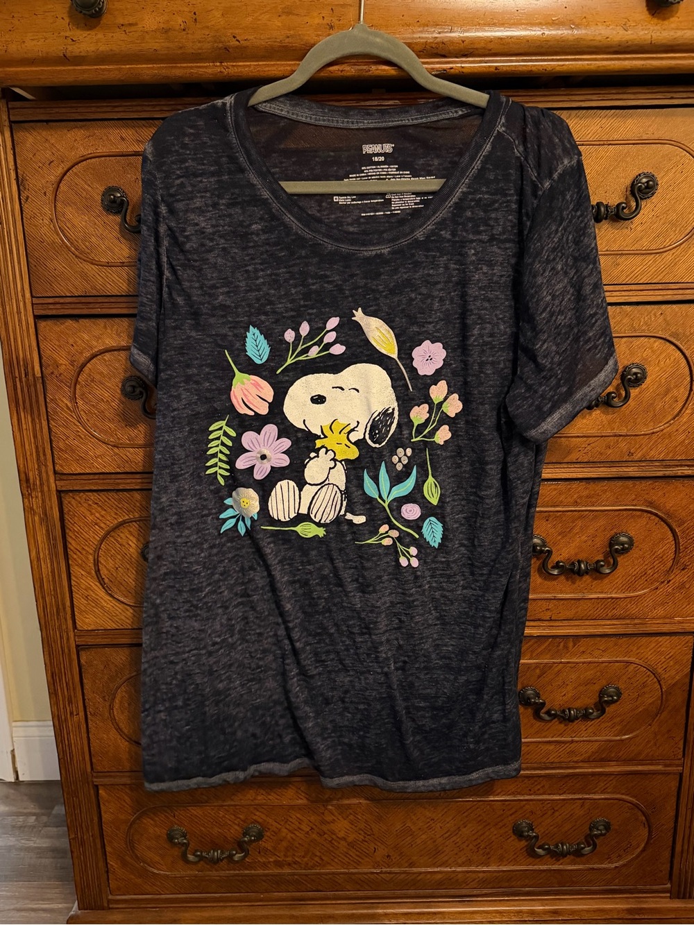 Peanuts Charcoal Snoopy Tee with Pastel Floral Print